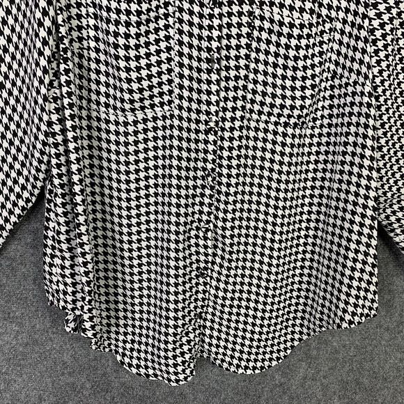 Torrid 1 Button Front Blouse Women 1X Silky Houndstooth B&w Pattern Long Sleeve - Picture 3 of 11